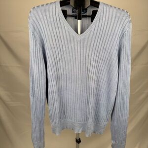 Polo Ralph Lauren 100% Silk Ribbed V-Neck Sweater XXL Blue